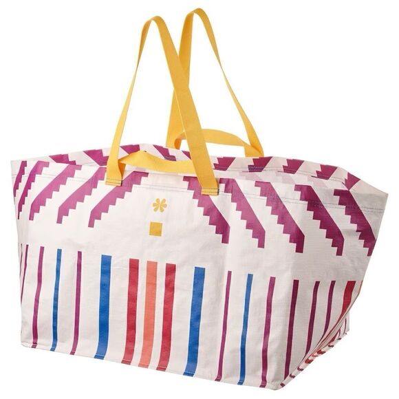 Ikea Omsesidig Limited Edition Shopping Tote Bag White Lilac Stripe 19 Gallon - Picture 1 of 6